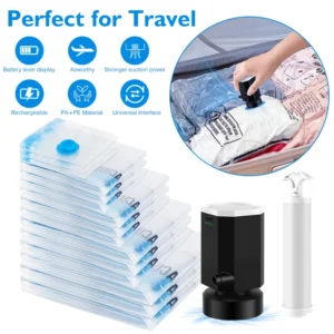 Vacuum Storage Bags Set with Rechargeable Air Pump